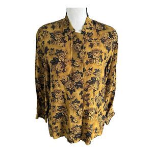 Jones New York Women’s Multi Rayon Green Floral Button‎ Button Blouse 10P